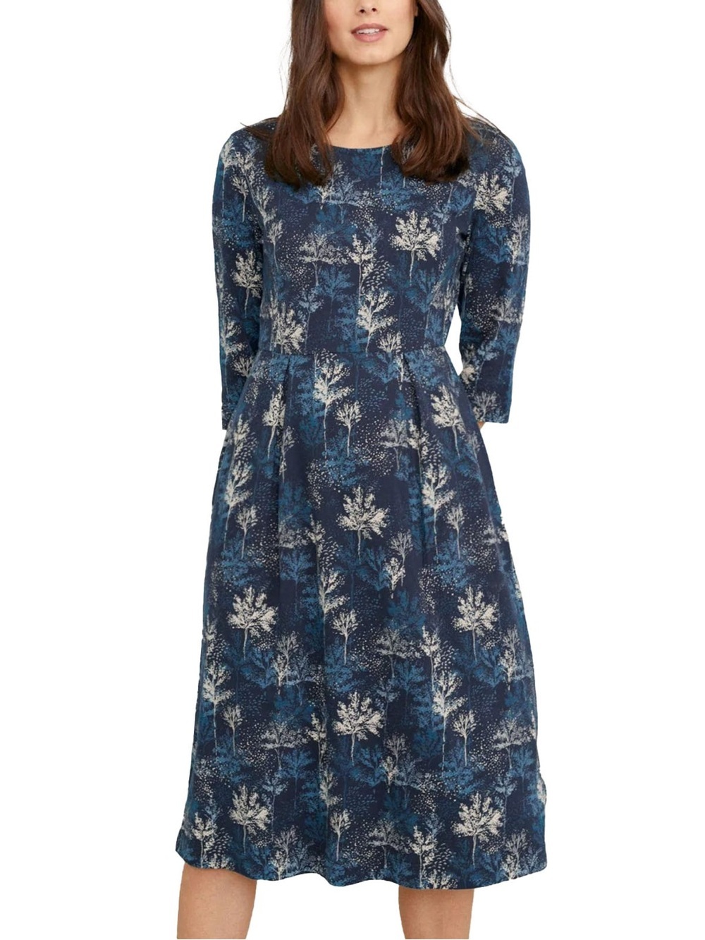SEASALT CORNWALL Organic Cotton Blue Maritime Kay Dress Dappled Trees Whimsical